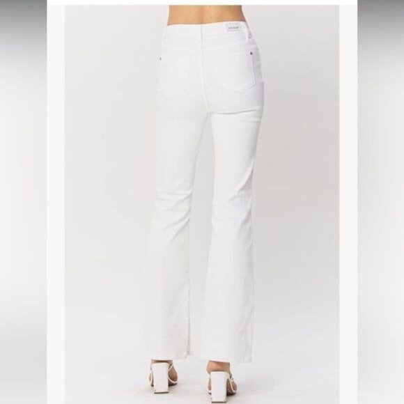 Judy Blue Midrise Pure White with Hem Slit Bootcut Jeans 11 - Picture 7 of 11